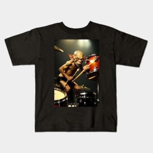 Funny Gollum playing in a heavy metal band graphic design artwork Kids T-Shirt